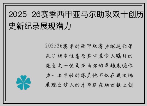 2025-26赛季西甲亚马尔助攻双十创历史新纪录展现潜力 2025-26赛季西甲亚马尔助攻双十创历史新纪录展现潜力
